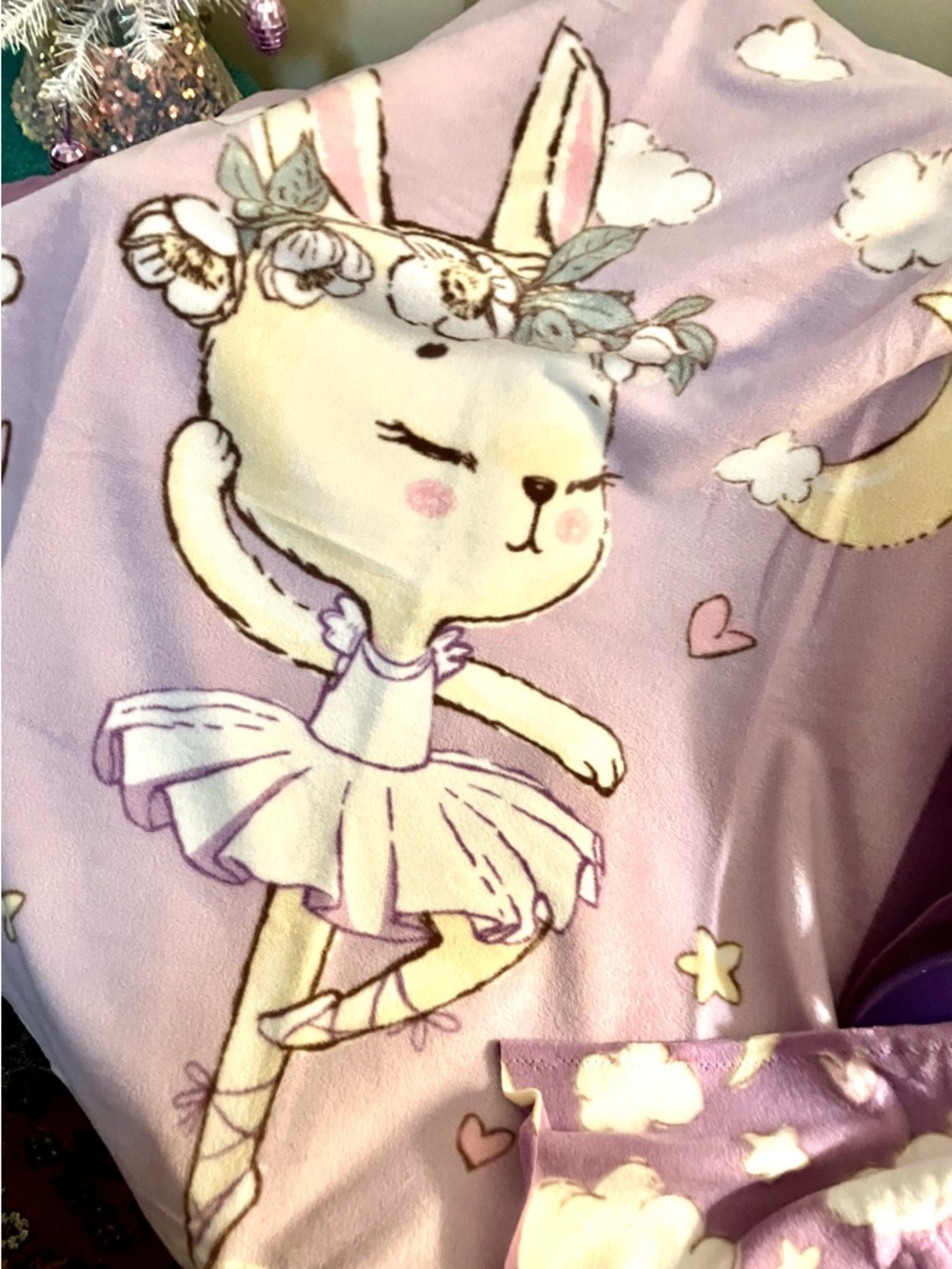 Lilac Bunny Ballerina Kids Dance Blanket Set Soft Lavender Bedding Accessory
